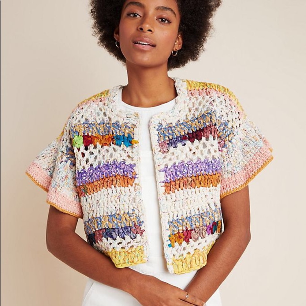 Anthropologie Mia Hand-Knit Cropped Cardigan